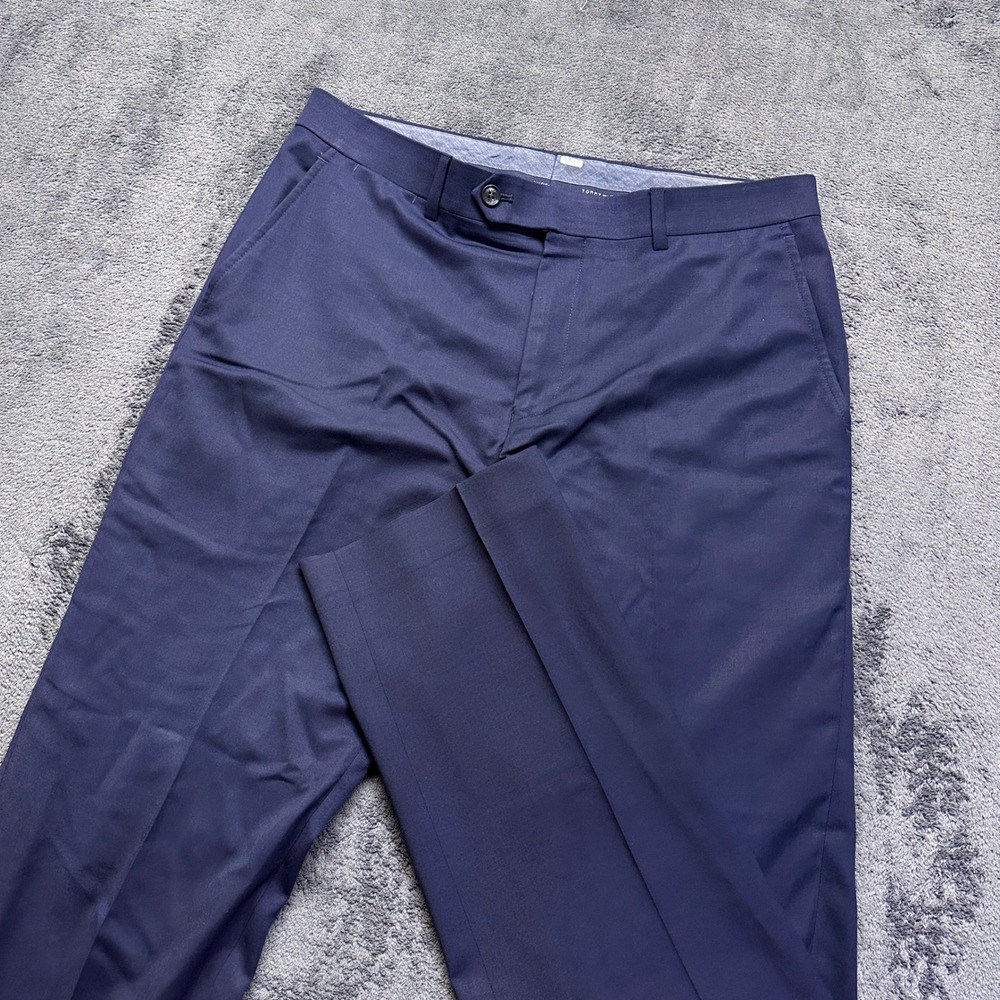 Tommy Hilfiger Dress Pants Mens 33x31 Navy Blue Wool Blend Flat Front Tapered